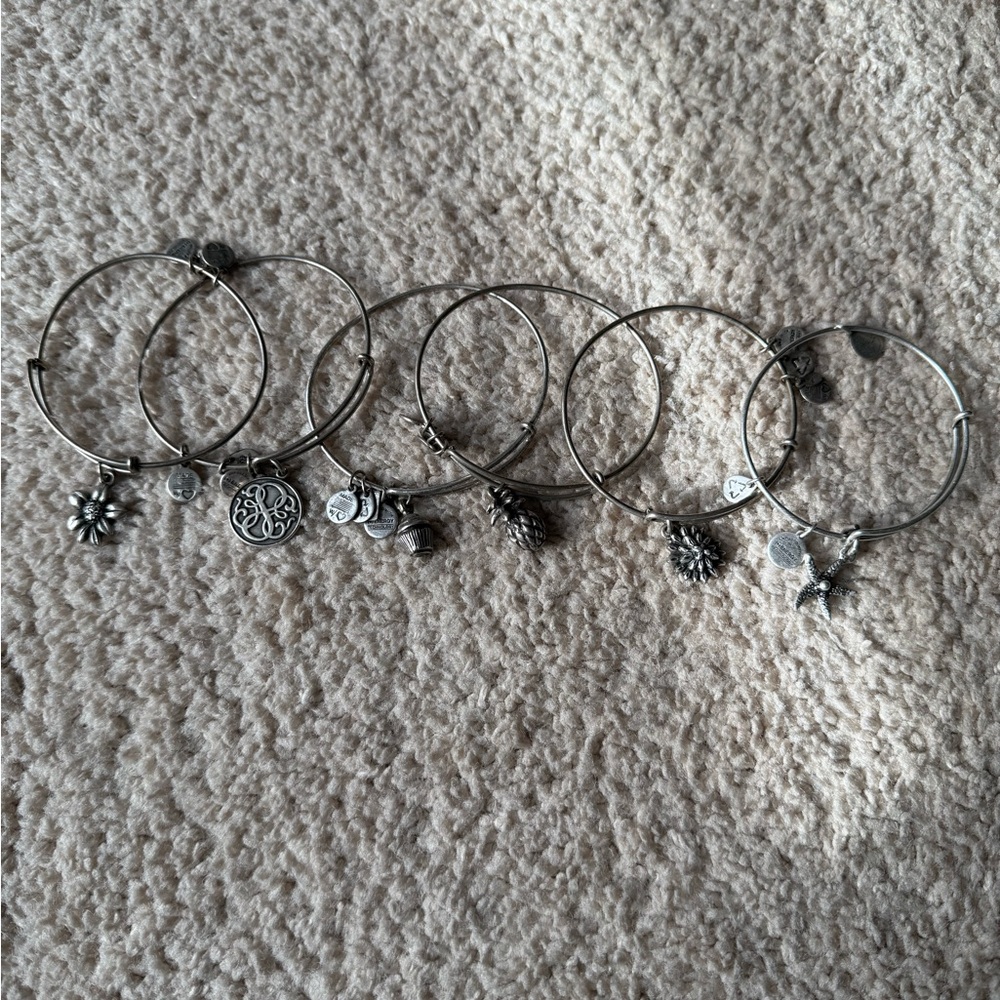 Alex and Ani Black Jewelry Pouch with 6 bracelets inside.